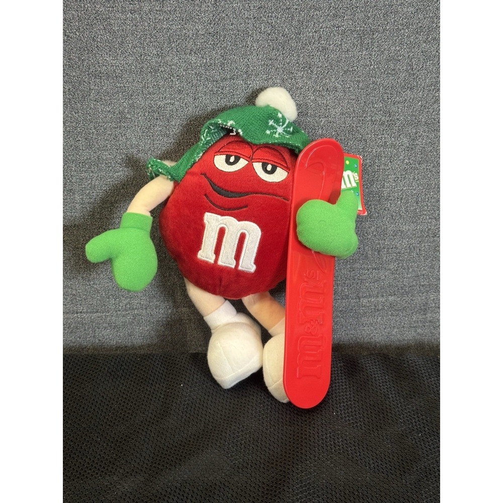 10" Vintage Collectors M&M Red Christmas Plush Skier with‎ Tags! Very Cute! NWT